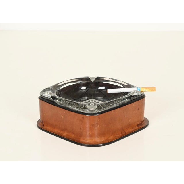 French Leather and Cut Crystal Ashtray attributed to Jacques Adnet, 1960s For Sale - Image 15 of 18