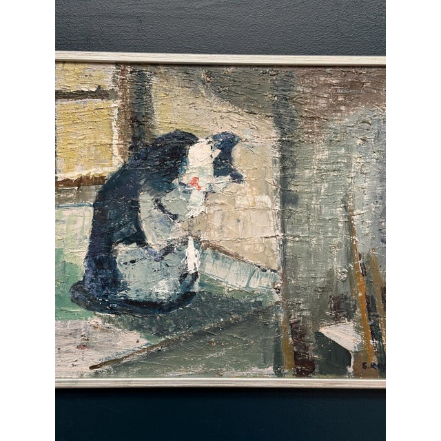 Mid-Century Modern Stig Rosell, The Cat in the Window, 1950s, Oil on Canvas, Framed For Sale - Image 3 of 13
