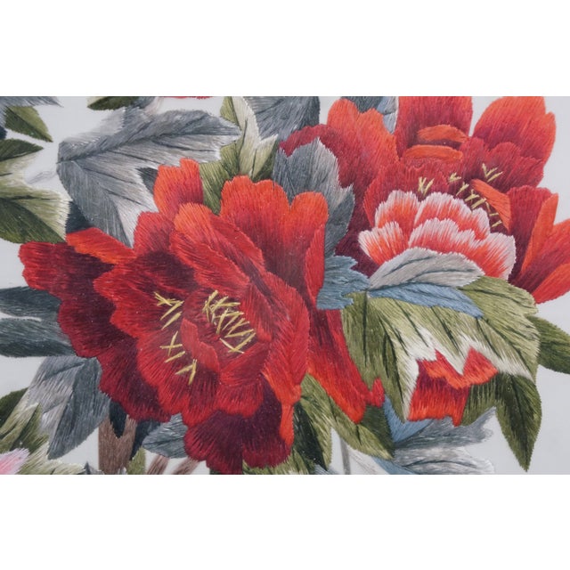 Chinese Silk Embroidered Peony Reticulated Rosewood Fire Screen Panel 31" For Sale - Image 18 of 18