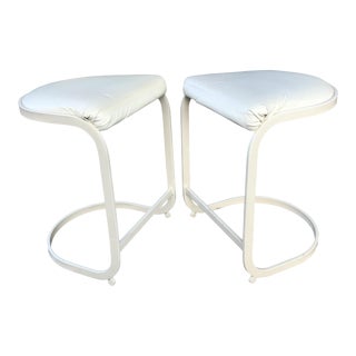 1980s Cal-Style White Backless Metal Barstools - a Pair For Sale