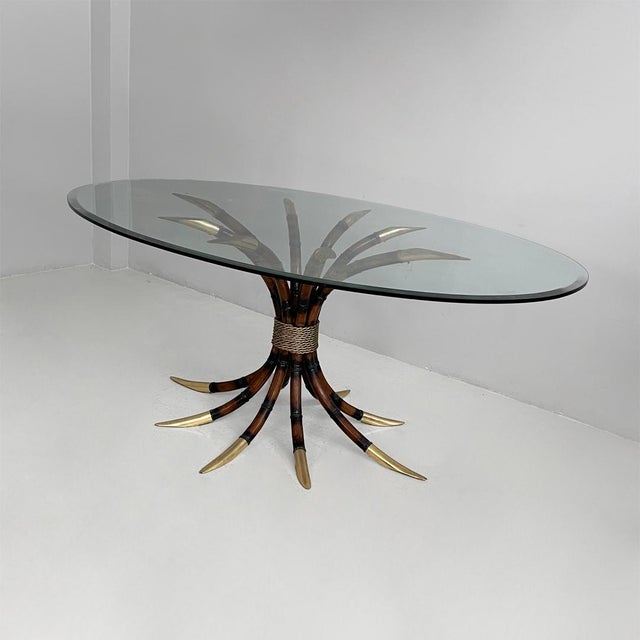 Italian Modern Oval Table in Bamboo, Brass and Glass, 1980s For Sale - Image 4 of 16