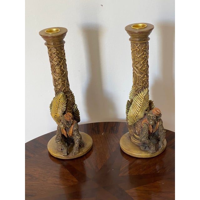 Mid 20 Th C Safari Tropical Candlesticks With Monkeys For Sale - Image 4 of 7