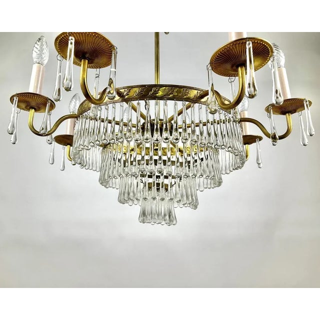 Vintage French Cascading Crystal and Brass Chandelier, 1960s For Sale - Image 6 of 11