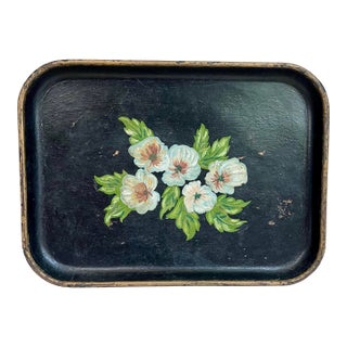 Hand-Painted Paper Mâché Tray With Blue Pansy For Sale
