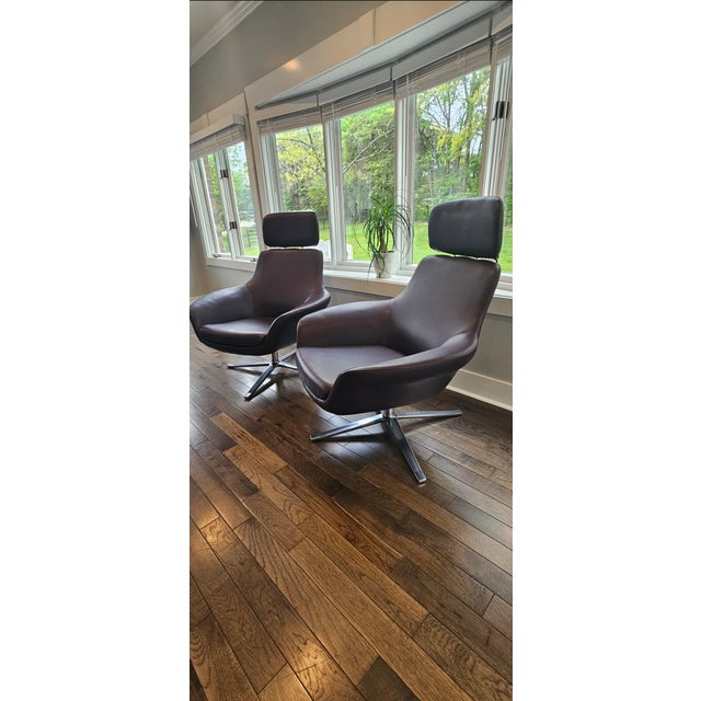 Animal Skin Leather Swivel Lounge Chairs -Coalesse by Steelcase For Sale - Image 7 of 7