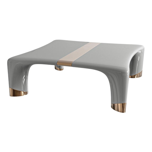 White "Perla" Coffee Table With Stainless Steel and Bronze Details For Sale - Image 8 of 9