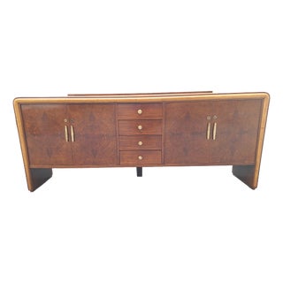 Vintage Sideboard in in Walnut Root and Maple Wood with Brass Details, 1940s For Sale