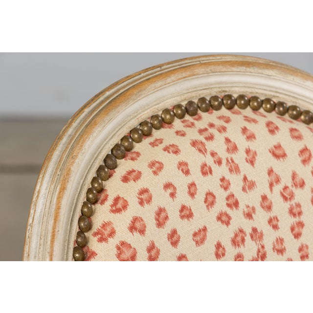 Antique French Louis XVI Style Painted Dining Chairs W/ Leopard Jacquard - Set of 6 For Sale - Image 10 of 18