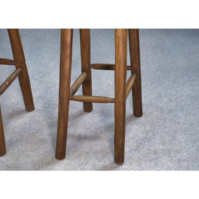 Brown Brutalist High Stools in Elm, 1960s, Set of 3 For Sale - Image 8 of 13