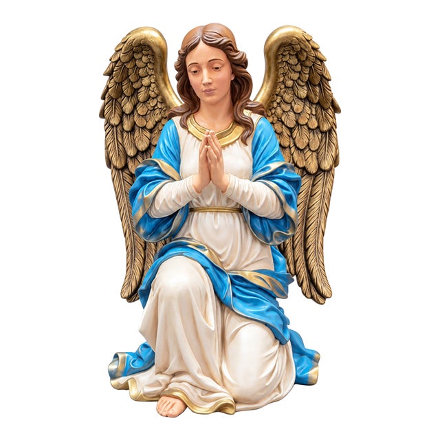Kneeling Praying Angel With Gilded Wings For Sale