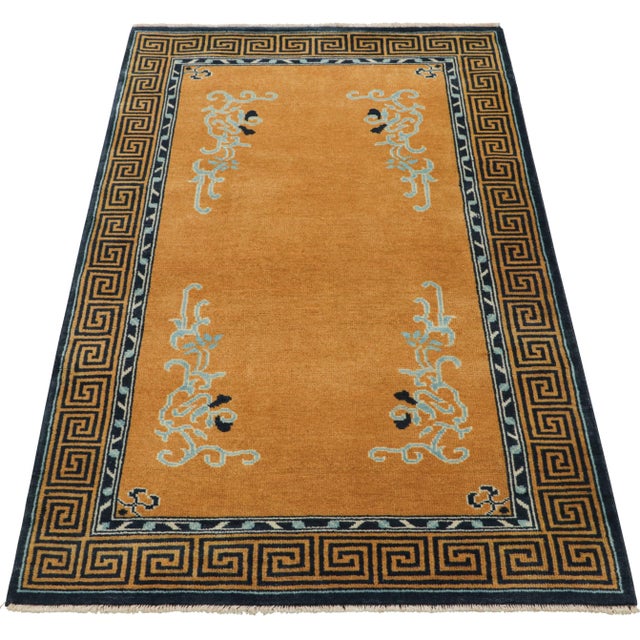 2010s Rug & Kilim’s Chinese Art Deco Style Runner Rug in Gold With Floral Patterns For Sale - Image 5 of 7