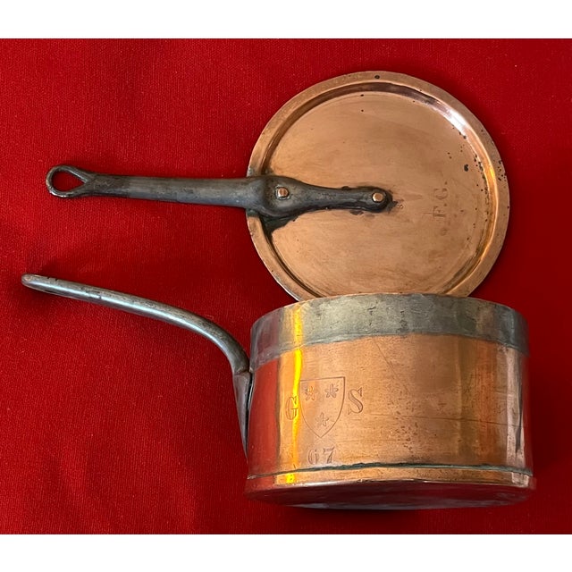 Victorian Antique 19th Century English Copper Estate Sauce Pan With Hand Engraved Crest For Sale - Image 3 of 15