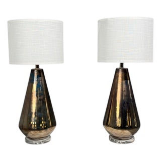 Contemporary Modern Table Lamps, Distressed Bronze Glass Finish, Lucite, Usa - a Pair For Sale