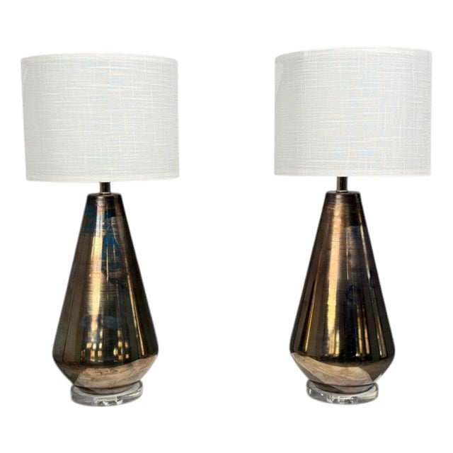 Contemporary Modern Table Lamps, Distressed Bronze Glass Finish, Lucite, Usa - a Pair For Sale