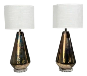 Contemporary Modern Table Lamps, Distressed Bronze Glass Finish, Lucite, Usa - a Pair