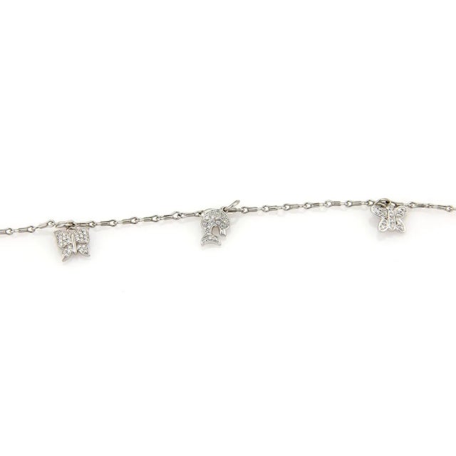 Late 20th Century Platinum & Diamond Triple Charm Double Chain Link Bracelet For Sale - Image 5 of 6