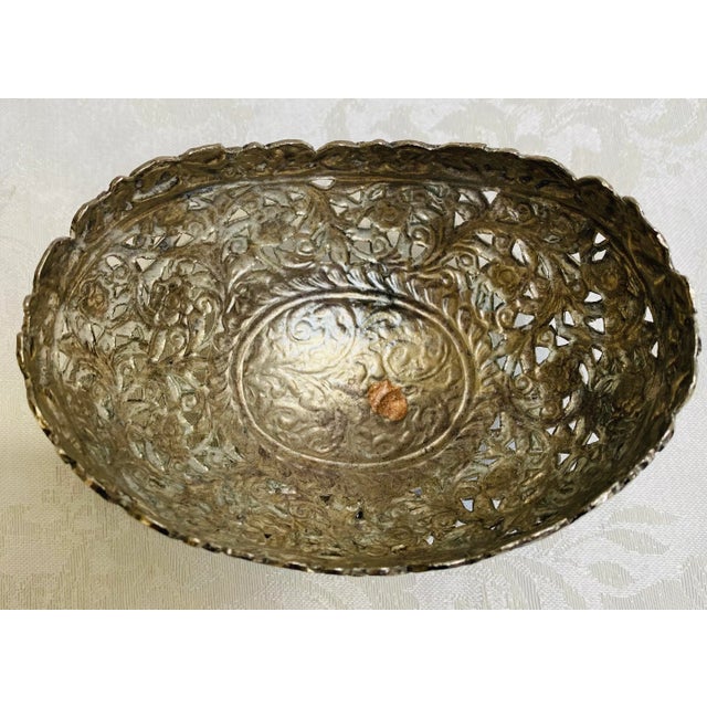 Metal 1910s Antique Silver Plate Reticulated Footed Nut or Trinket Basket For Sale - Image 7 of 7