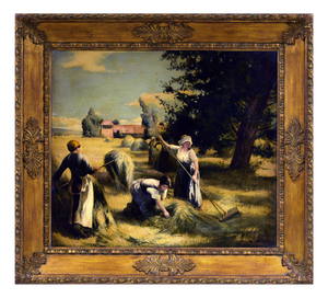 Emilio Pergola, Countryside Scene with Figures, 1990s, Oil on Canvas, Framed