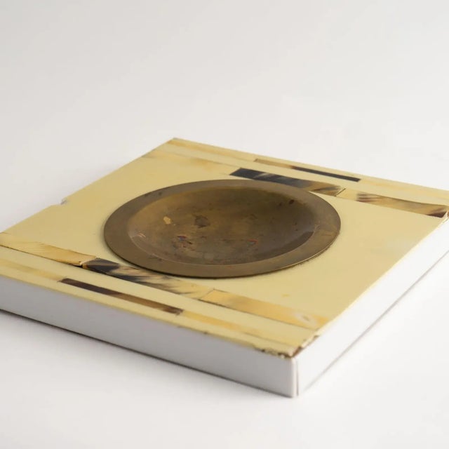 Metal Vintage Horn Inlay Square Ashtray Catchall With Brass Center For Sale - Image 7 of 11