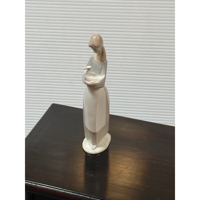 Lladro Nao for Lladró Girl in Apron Holding Duck Porcelain Figurine, Signed For Sale - Image 4 of 12