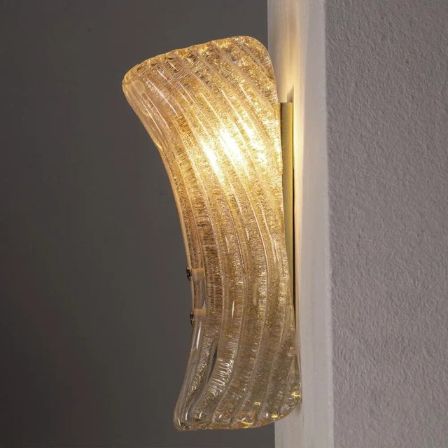 Metal Ribbed Amber and Golden Murano Glass Wall Lamps, 1960s, Set of 2 For Sale - Image 7 of 10