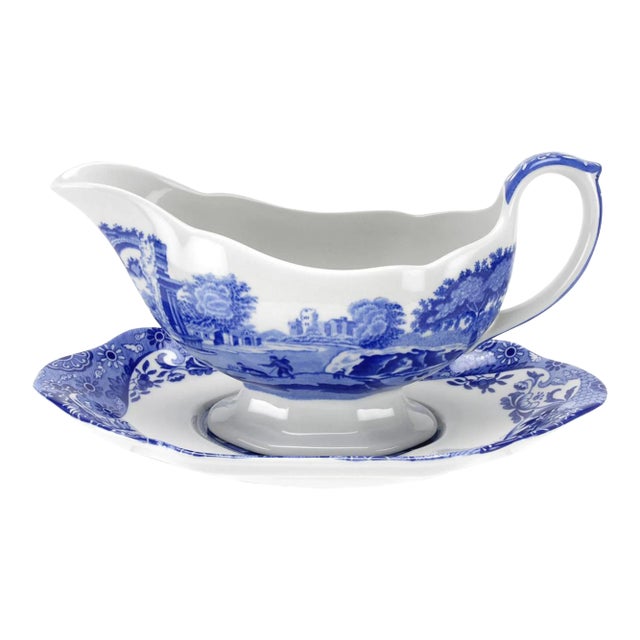 Spode Blue Italian Sauce Boat & Stand For Sale