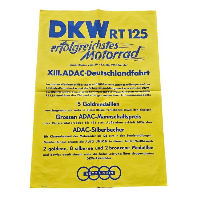 Original Poster DKW RT 125 Motorcycles, 1953 For Sale