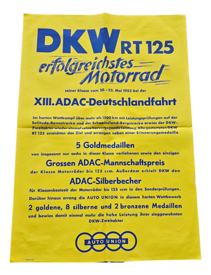 Original Poster DKW RT 125 Motorcycles, 1953