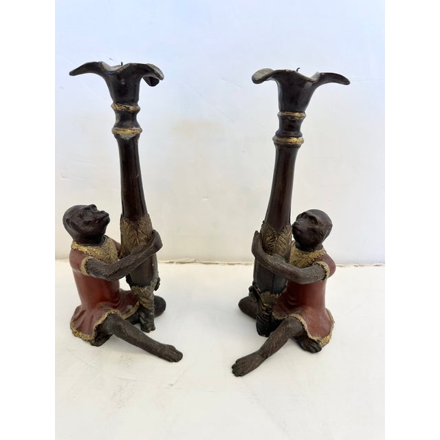 Bronze Painted Monkey Motif Candlesticks -a Pair For Sale In Philadelphia - Image 6 of 10