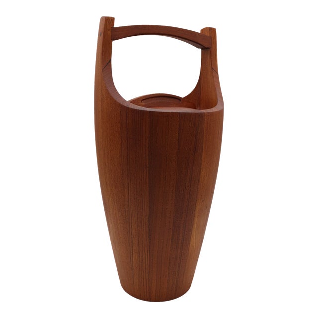 Extra Large Vintage Dansk Teak Ice Bucket - Jens Quistgaard - Original Orange Liner For Sale
