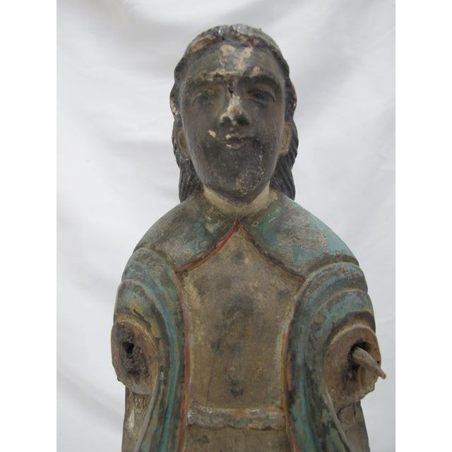 Spanish Colonial Santos Polychrome Carved Wood Saint & Jesus Icon Set of 3 For Sale - Image 12 of 14
