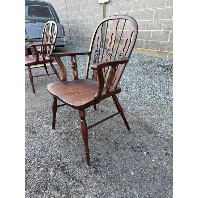 Pair of 19th Century Low Back Solid Wood Windsor Armchairs For Sale - Image 10 of 16