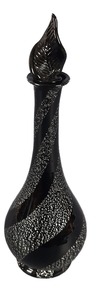 Black and Silver Leaf Murano Glass Bottle by Archimede Seguso, 1970s