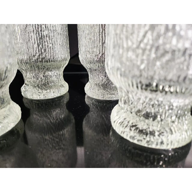 Glass Vintage 10 Oz Footed Tumbler Crystal Ice by Indiana Glass, Set of 6 For Sale - Image 7 of 9