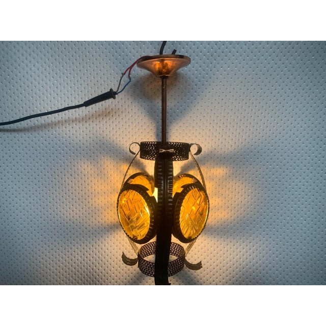 1970s Vintage Hanging Lamp in Metal and Copper with Honey Glass, 1970s For Sale - Image 5 of 18