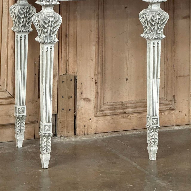 Grand Neoclassical Italian Painted and Carved Wood Console With Marble Top ~ Louis XVI Style For Sale - Image 12 of 18