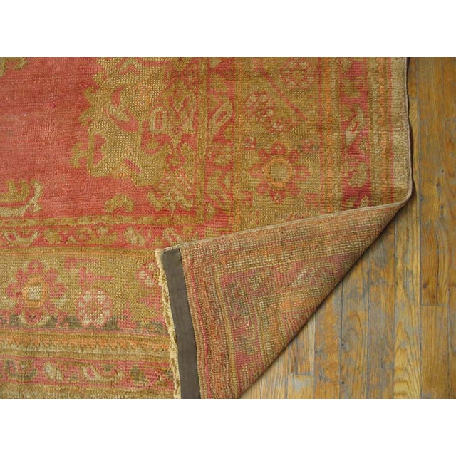 1930s Rose Tribal Large Scale Antique Turkish Oushak Rug 13'2" X 21'2" Handknotted Wool Carpet For Sale In New York - Image 6 of 6