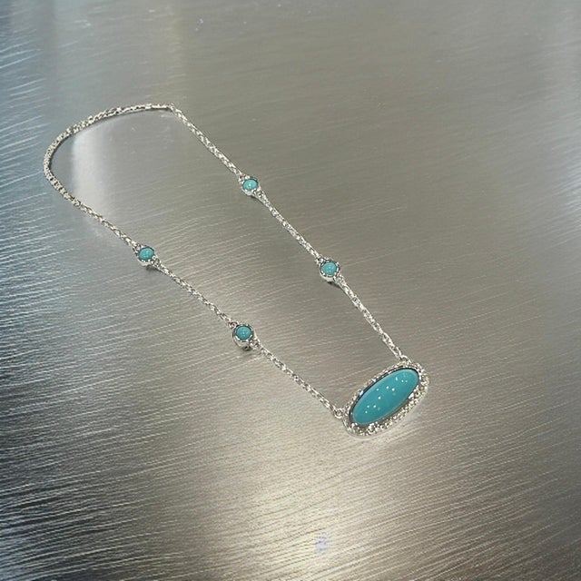 Baby Blue Natural Persian Turquoise Diamond Pendant Necklace 17" 14k G 13.27 TCW Certified For Sale - Image 8 of 18