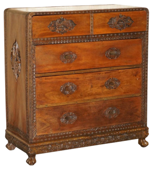 Chinese Hand Carved Chest of Drawers with Detailed Handles