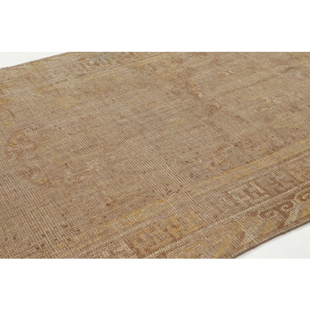 Rug & Kilim Antique Distressed Khotan Rug in Brown & Gold Geometric Design - Rug & Kilim For Sale - Image 4 of 9