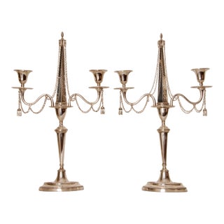 Antique Sterling Silver Candelabras Napoleonic Empire Obelisk a Pair For Sale