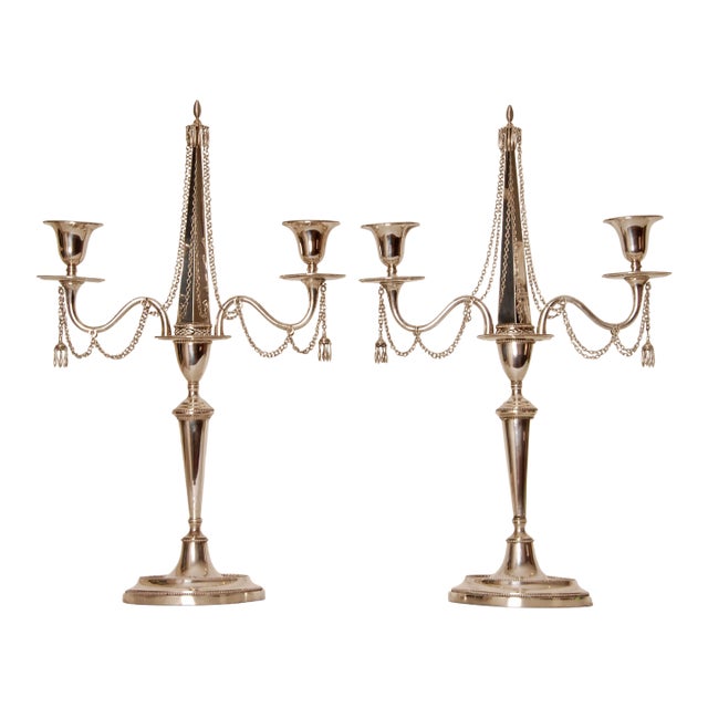 Antique Sterling Silver Candelabras Napoleonic Empire Obelisk a Pair For Sale