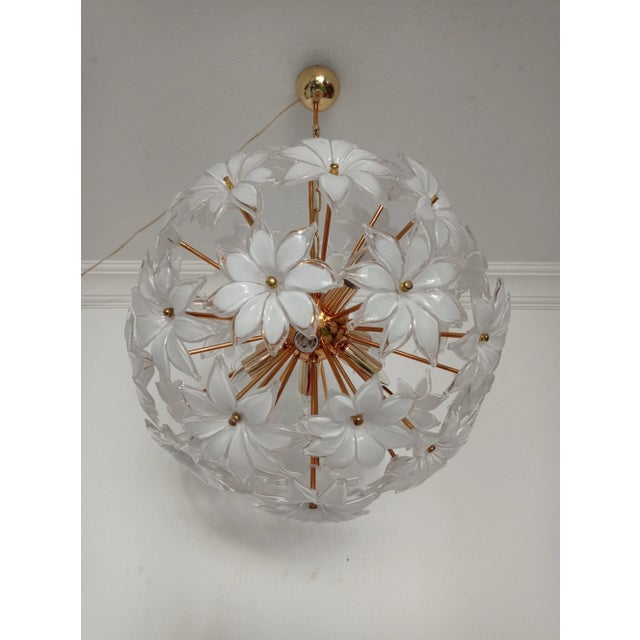 1970s Sputnik Murano White Chandelier Basket Pendant Lighting For Sale - Image 11 of 12