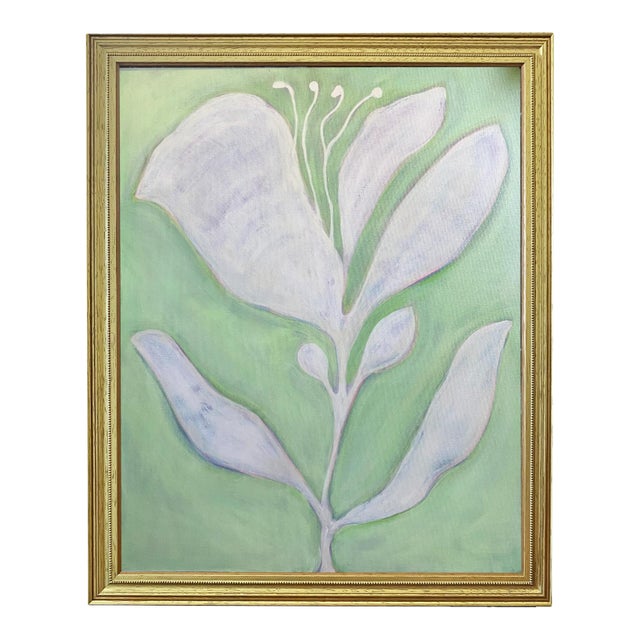 Abstract Botanical Acrylic Painting on Canvas, Framed Original Modern Organic Art by Tatiana Duperault For Sale