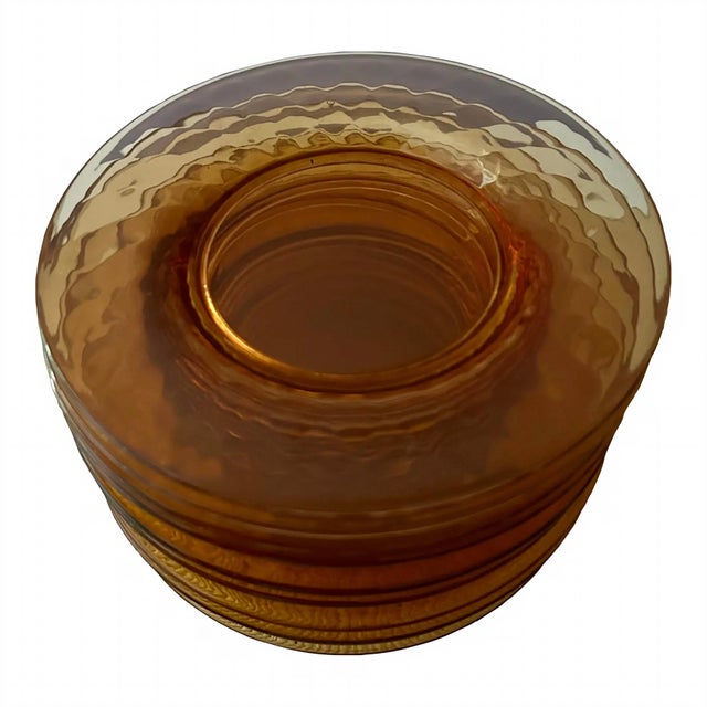 Glass S/10 Tangerine Orange Glass Side/Salad/Dessert Plates With Empressed Coin Dot Border For Sale - Image 7 of 7