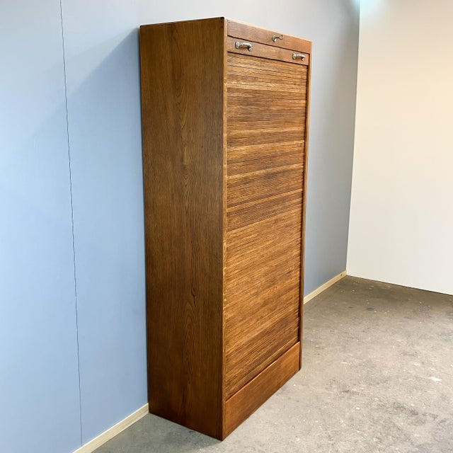 Brown Roller Shutter Cabinet in Oak, 1950s For Sale - Image 8 of 10