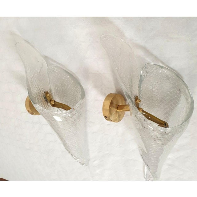 Brass Mid Century Modern Murano Glass Sconces - A Pair For Sale - Image 8 of 14