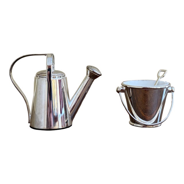 Late 20th Century Silver Godinger Country Garden Pail and Watering Can Salt and Pepper Shakers For Sale