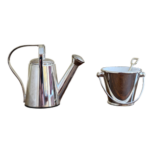 Late 20th Century Silver Godinger Country Garden Pail and Watering Can Salt and Pepper Shakers