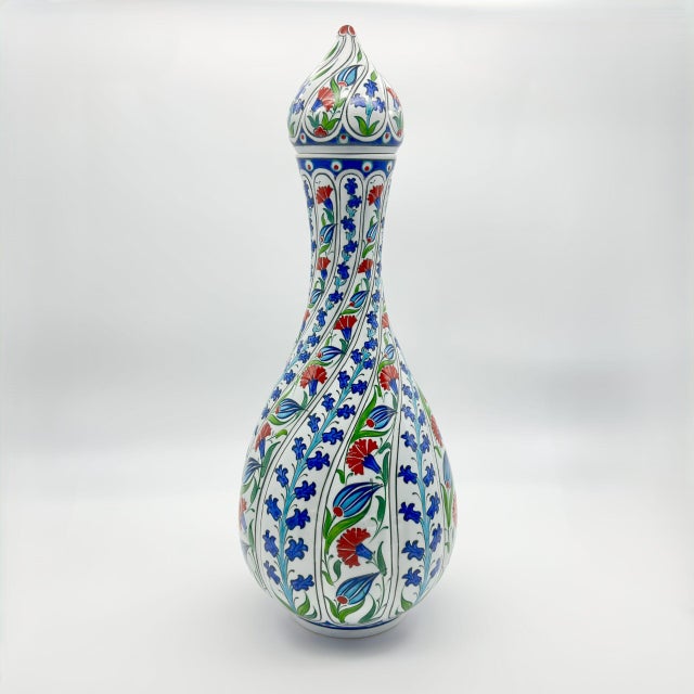 Handmade Ceramic Twisted Nightingale Vase with Lid (30cm) Spiral Polychrome Floral For Sale - Image 6 of 9